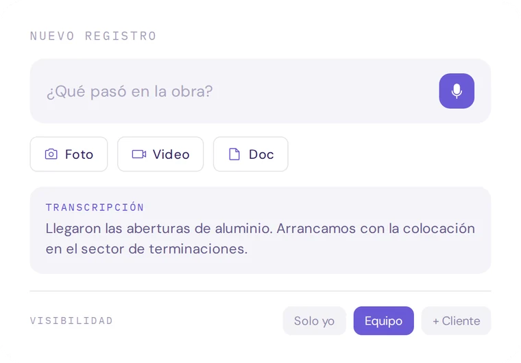 Nuevo registro de avance en TRAZZA